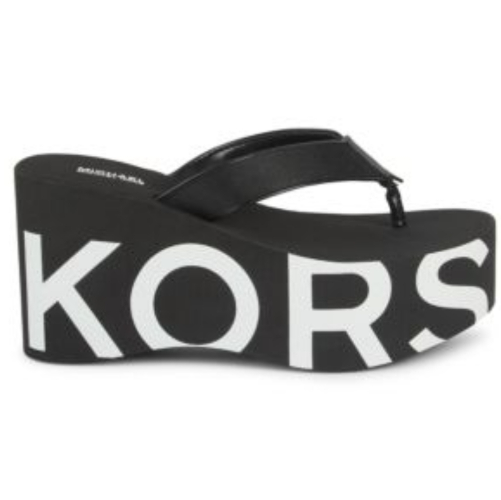 Michael Kors Benny Wedge Platform Flip Flops - women's sz10  black/white